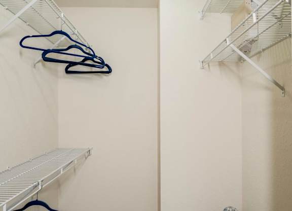 Walk-in closet with shelving and hangers