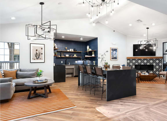 Mesa Verde Lounge Clubhouse with Work Lounge Dining Table Kitchenette and Television