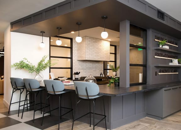 Fun public space with countertop and full kitchen at Novel Cary