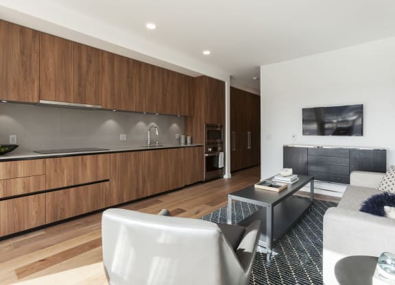 a living room with a couch and a table