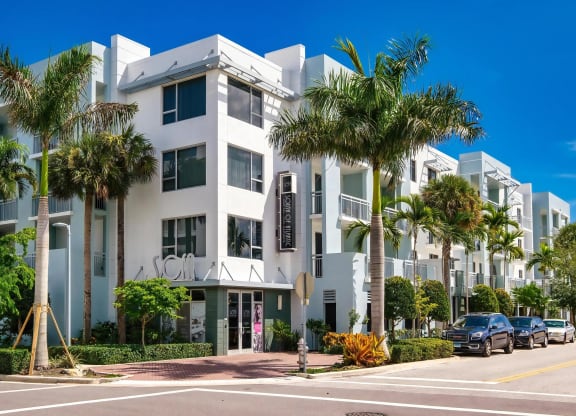 Palm-Lined Corner Entrance to South of Atlantic Luxury Apartments