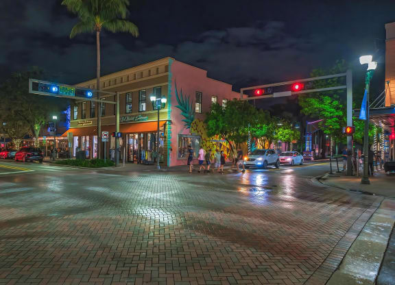 Lively Intersection Featuring Local Boutiques and Dining Spots
