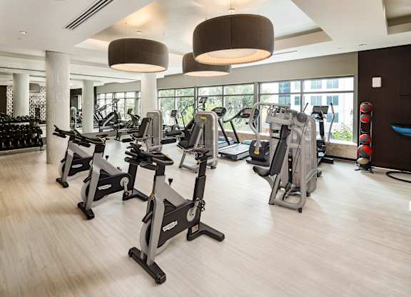 Spacious Gym with Cardio Machines and Floor-to-Ceiling Windows