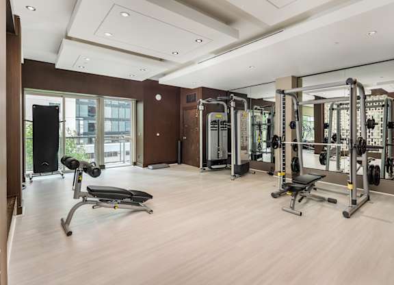 Mirror-Walled Strength Studio with Top-of-the-Line Gym Equipment
