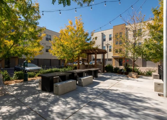 Courtyard with Seating and Grilling Stations
