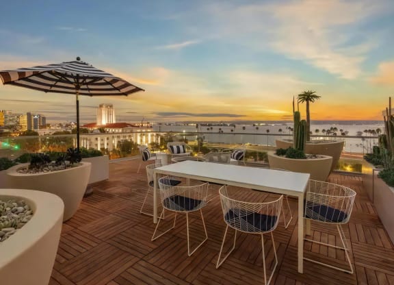 Open Air Party Patio with Outdoor Seating and City Sunset Views