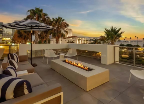 Rooftop Patio with Fire Pits at Twilight