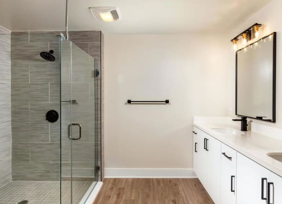 Venice on Rose Apartments Master Bathroom Modern Bathrooms with Walk in Glass Shower