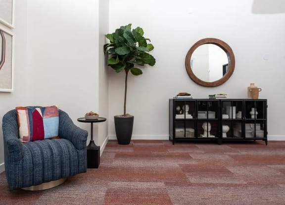 Relaxing Lounge Space with Reading Chair and Contemporary Console