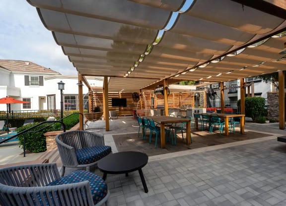 Outdoor Covered Patio with Grilling Station and Dining Tables