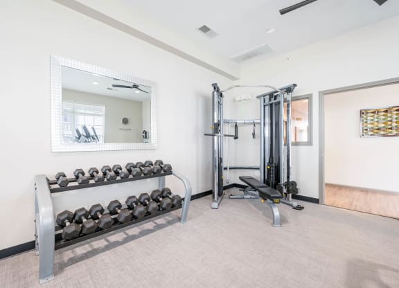 the gym at the shiloh green apartments in kennesaw, ga