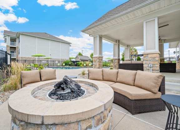 gather around the fire pit on the patio