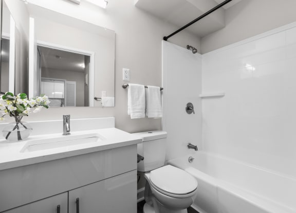 a bathroom with a sink toilet and bathtub