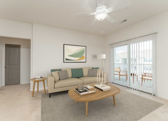 a living room with a couch and a coffee table
