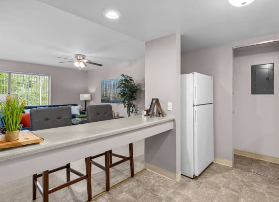 a kitchen with a  refrigerator