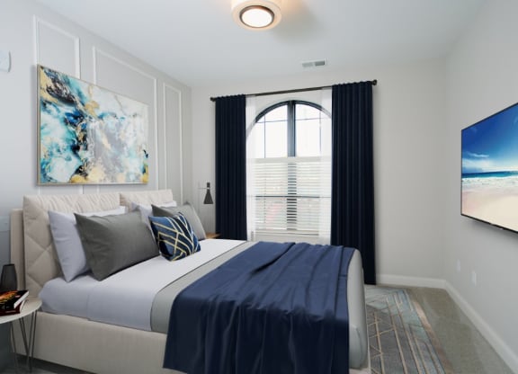 a bedroom with a large bed and a large window at Fairfax, Grandview, OH