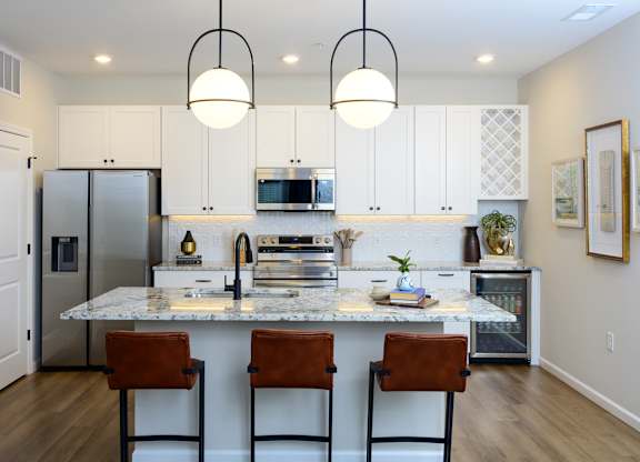 Large kitchen with counter at Fairmont Apartments, Westerville