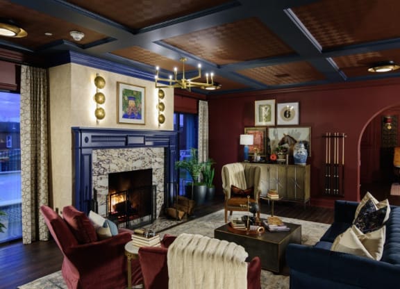 a living room filled with furniture and a fireplace at Fairfax, Grandview, OH, 43212
