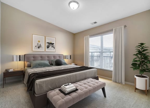 a bedroom with a bed and a window at Taylor House, Columbus, 43214