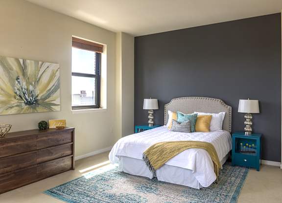 Beautiful Bright Bedroom With Wide Windows at Grand Wisconsin, Milwaukee, Wisconsin