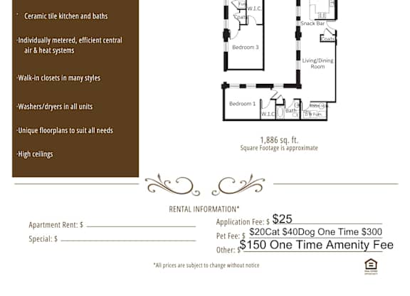 Apartment rental information of floor plan Elcho at Grand Wisconsin, Wisconsin