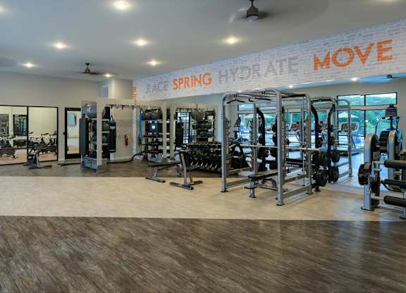 Gym with treadmills and other exercise equipment at The Eddy at Riverview, Smyrna, GA, 30126