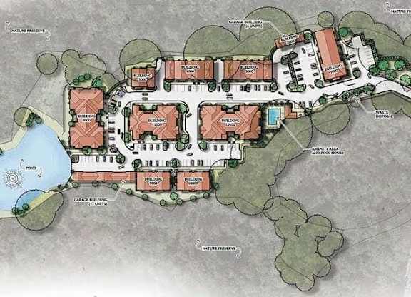 A map shows a layout of a resort with buildings, a lake, and a road.