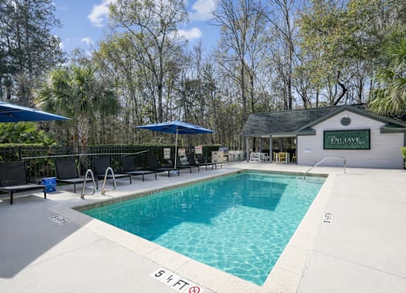 A pool with the number 55 on the ground.