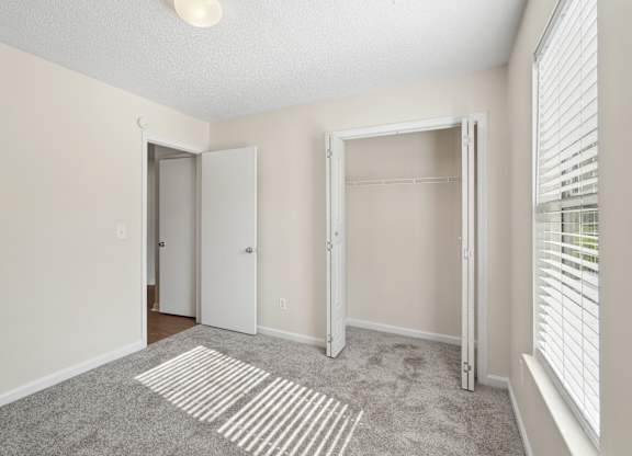 A room with a striped rug on the floor.