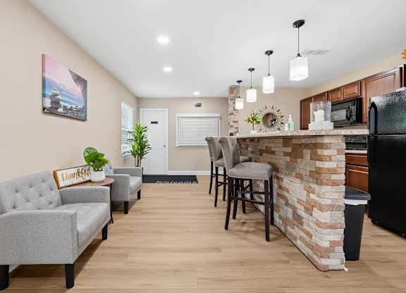 Kitchen with bar area at Windsor Harbor Apartments, North Carolina