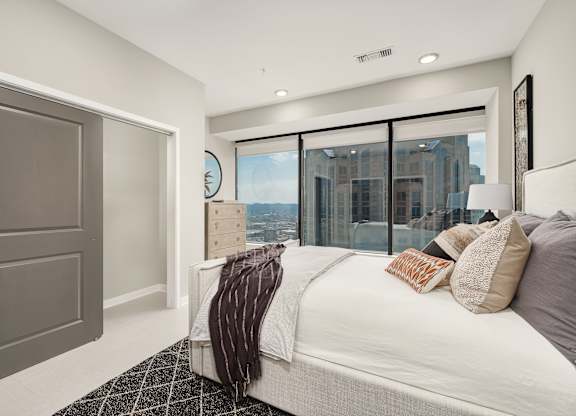 Bedroom with City View at The 600 Apartments, Alabama