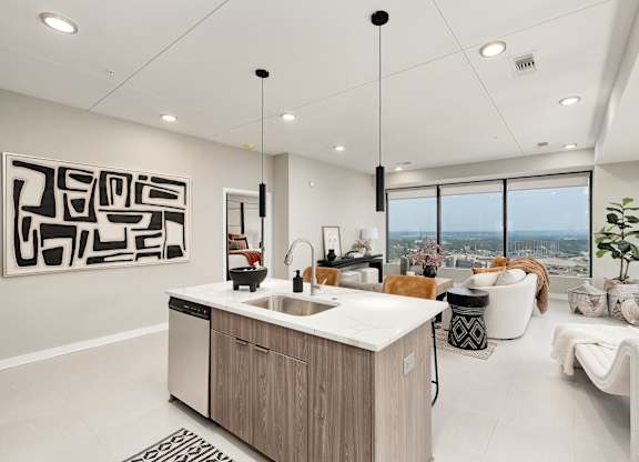 Kitchen and Living Area at The 600 Apartments, Birmingham, AL