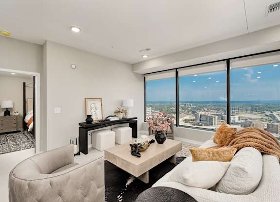 Living Room City View at The 600 Apartments, Birmingham, Alabama