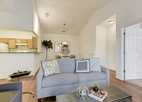 a living room with a couch and a coffee table