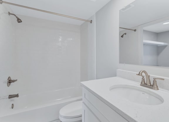 a bathroom with a sink and a shower and a toilet