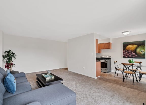 a living room with a couch and a coffee table
