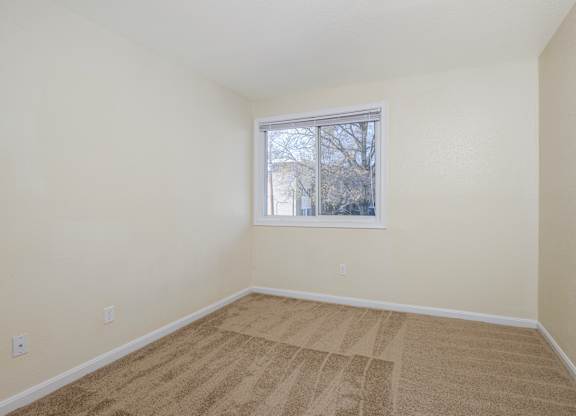 an empty room with carpet and a window