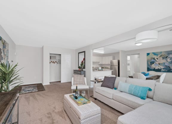 a living room with a couch and a coffee table