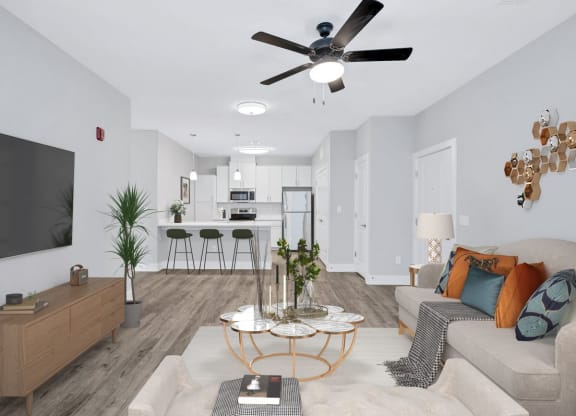 The living room in the Douglas floor plan at Overlook at Riverside.