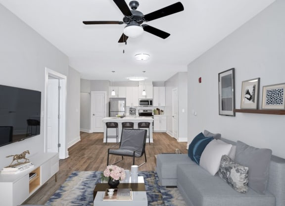 The living room in the Sandstone floor plan at Overlook at Riverside.