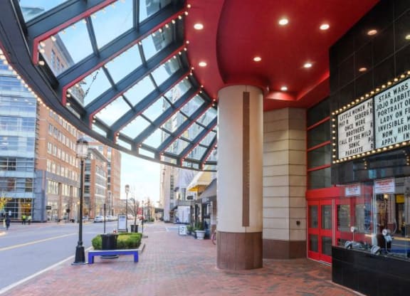 a view of the outside of a building with a glass roof