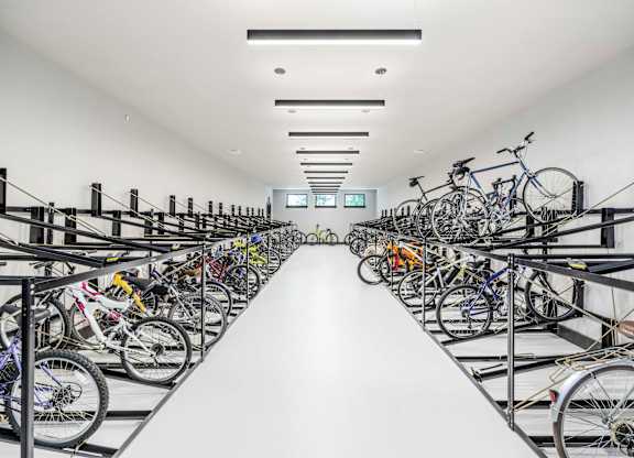 A bike shop with many bicycles on display.