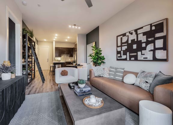 a living room with a couch and a coffee table
