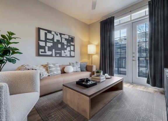 a living room with a couch and a coffee table