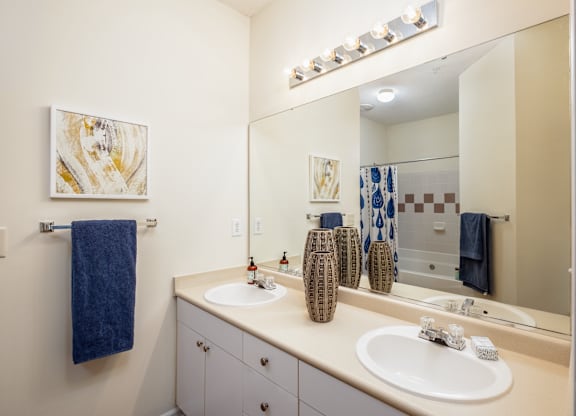A bathroom with a white sink and a mirror.