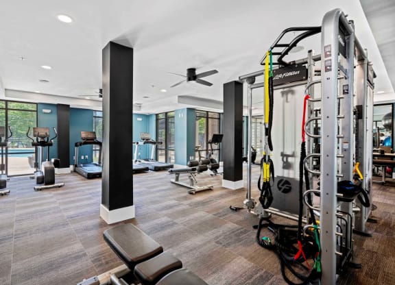 the gym at the flats at big tex apartments