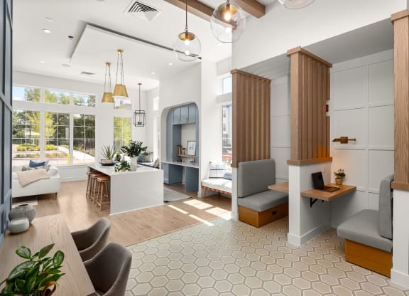 a rendering of a living room and dining room in a house