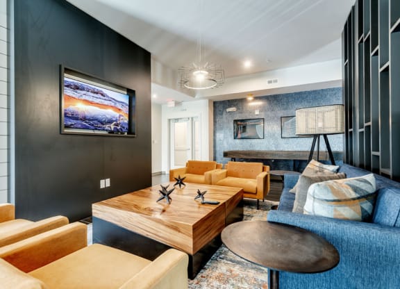 Resident Lounge with Shuffleboard and Kitchenette