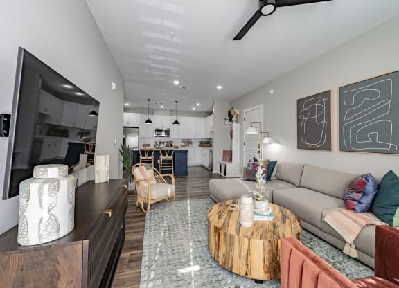 a living room with a couch and a coffee table