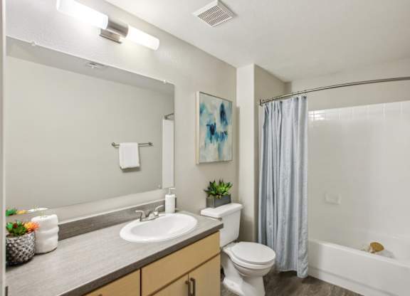 A bathroom with a white sink and a white toilet at Sweetwater At Metro North Apartments, Arizona